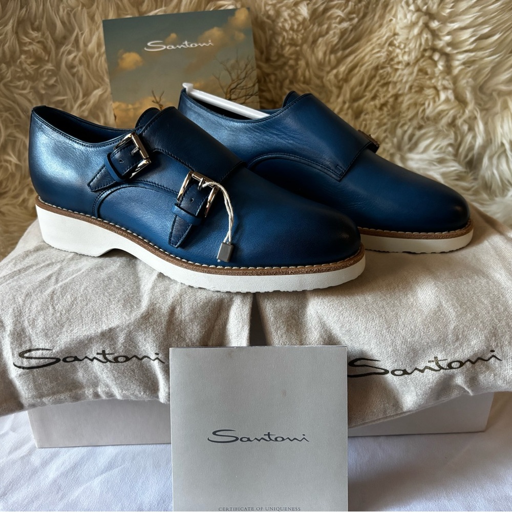 Santoni Women’s Blue Leather Oxfords